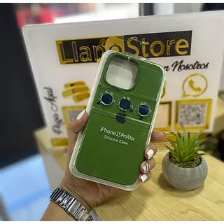 Silicon Case Verde Protector Cámara Iphone15pro+