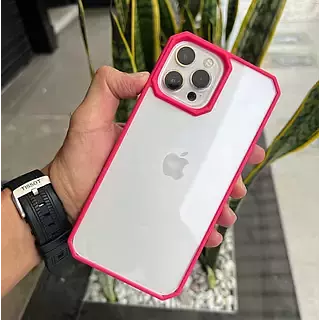 Case Transparente Borde Fucsia Iphone13pro+