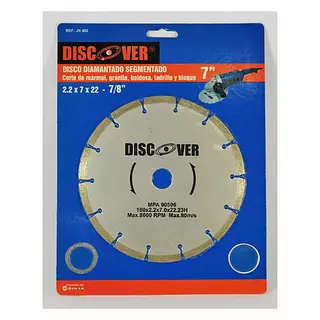 Disco Diamantado Segmentado Discover 7" 180x2.2x7x22.2 Mm