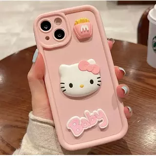 Case Rosado Hello Kitty Apliques Prot. Cámaras Iphone15pro