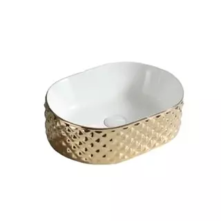 Lavamanos Oval Dorado Con Blanco