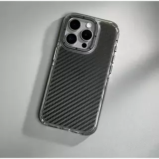Case Borde Gris Fibra Carbono Soporte Cámara Iphone15pro+