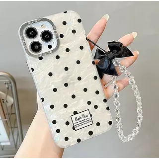 Case Nácar Puntos Negros Con Strap Iphone12