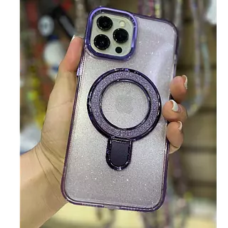 Case Magsafe Escarcha Morado Con Soporte Iphone 14