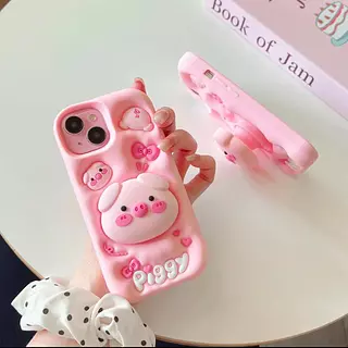 Case Diseño Animado Piggy Soporte Iphone 15pro