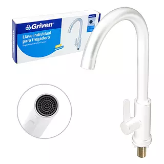 GRIFO INDIVIDUAL PARA FREGADERO CUELLO ALTO ACERO INXIDABLE ACABADO BLANCO MATE