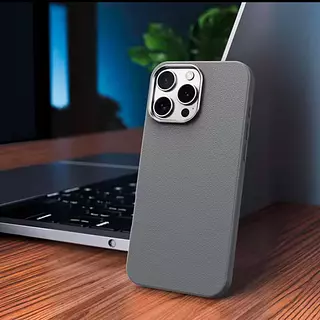 Case Diseño Cuero Magsafe Gris Iphone 15