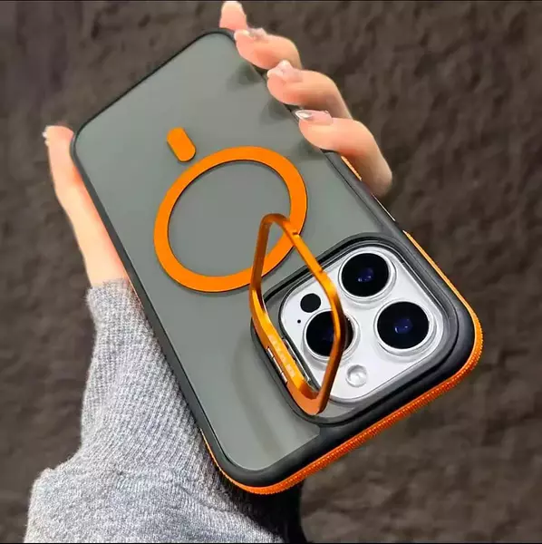 Case Magsafe Borde Naranja Soporte Iphone 13/14