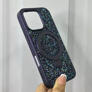 Case Diamante De Lujo Soporte Magsafe Morado Iphone 16pro+