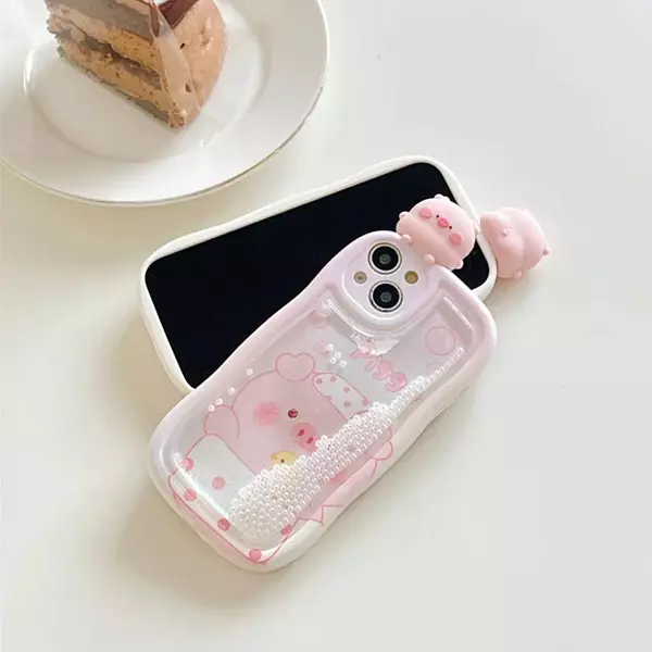 Case Diseño Animado Piggy Agua Glitter Iphone 13