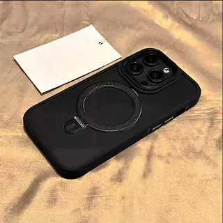 Case Transparente Magsafe Soporte Borde Negro Iphone 16pro+