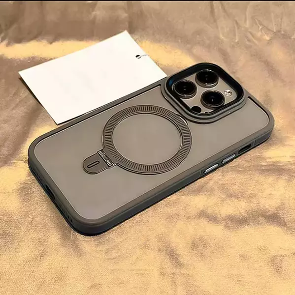 Case Transparente Magsafe Soporte Borde Gris Iphone 13/14