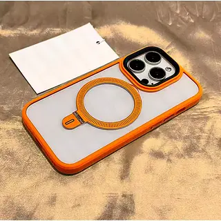 Case Transparente Magsafe Soporte Borde Naranja Iphone15pro+