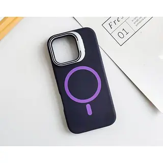 Case Diseño Silicona Magsafe Soporte Morado Iphone 16pro+