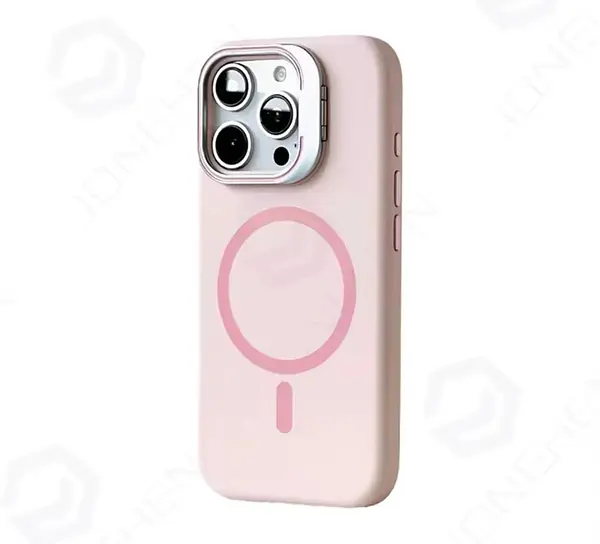 Case Diseño Silicona Magsafe Soporte Rosado Iphone 16pro+