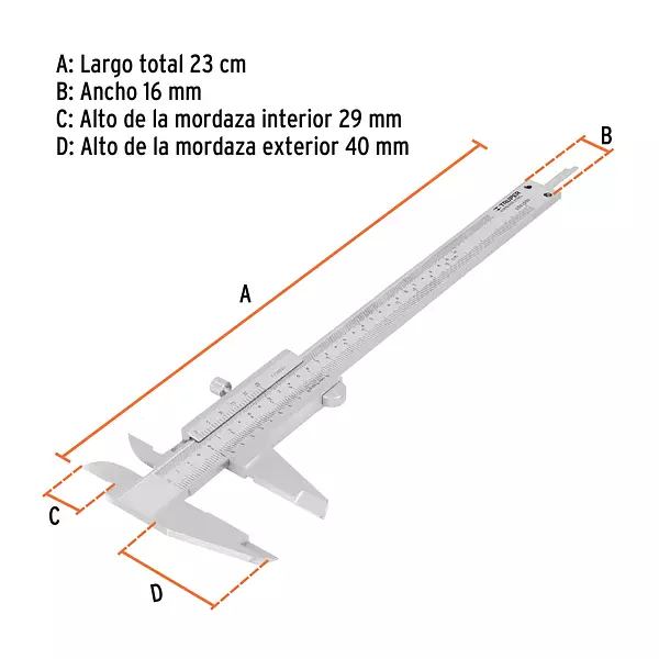 Calibrador Vernier Analógico 6" Acero Inox, Std Y Mm, Truper