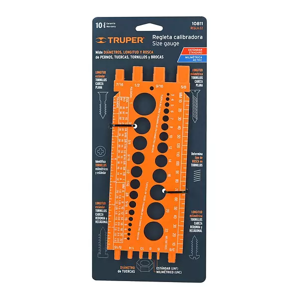 Regleta Medidora De Tuercas Y Tornillos, 22 Cm, Truper