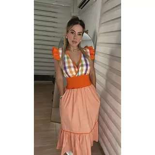 Vestido Naranja Cuadros – Estilo Vibrante Y Chic