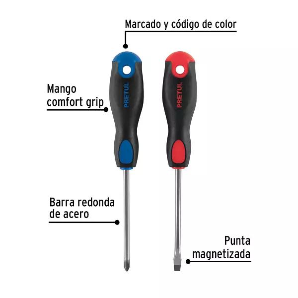 Dúo De Desarmadores 1/4" X 4" Mango Comfort Grip, Pretul