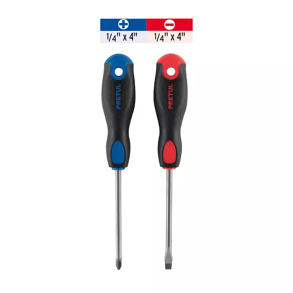 Dúo De Desarmadores 1/4" X 4" Mango Comfort Grip, Pretul