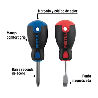Dúo De Desarmadores 1/4" X 1-1/2" Mango Comfort Grip, Pretul
