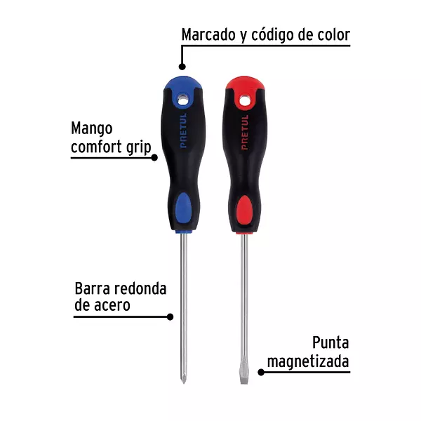 Dúo De Desarmadores 3/16" X 4" Mango Comfort Grip, Pretul