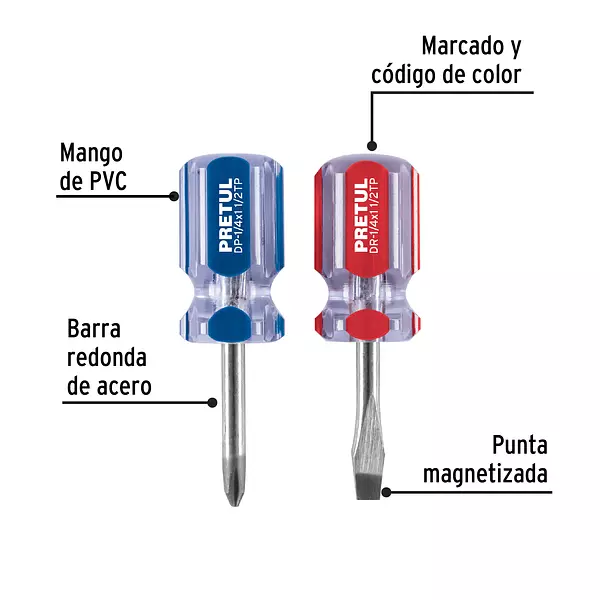 Dúo De Desarmadores 1/4 X 1-1/2" Mango De Pvc, Pretul