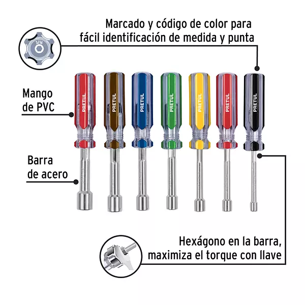 Juego De 7 Desarmadores De Caja Mango De Pvc, Pretul