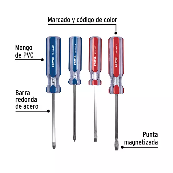 Juego De 4 Desarmadores Mango De Pvc, Pretul