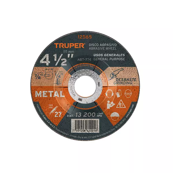 Disco Tipo 27 De 4-1/2" X 6.4 Mm Para Desbaste De Metal