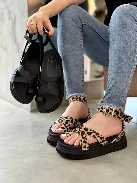 Sandalias Negro-Animal Print