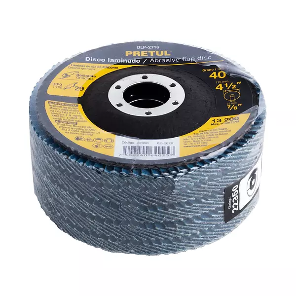 Disco Laminado 4-1/2", Grano 40 Centro 7/8", Fibra, Pretul