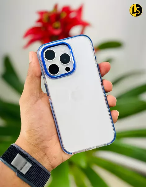 Case Transparente Borde Azul Iphone15