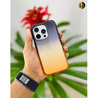 Case Degrade Escarchado Negro-Naranja Iphone 14pro+