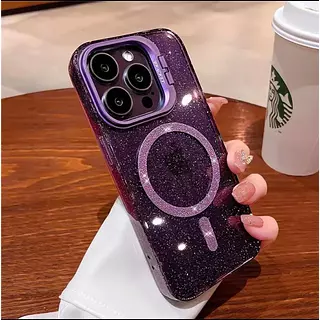 Case Magsafe Morado Escarcha Soporte Iphone 15
