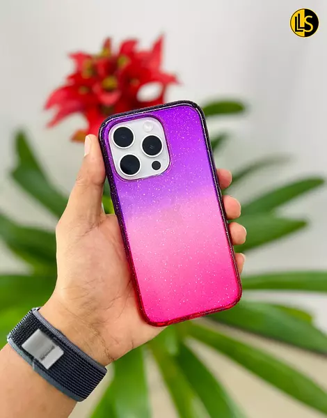 Case Degrade Escarchado Morado-Fucsia Iphone 15pro+