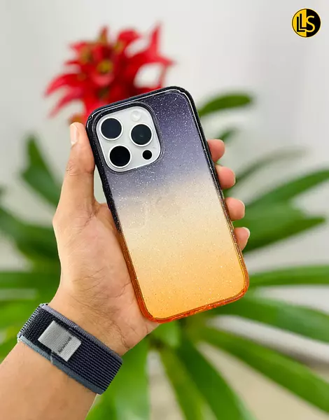 Case Degrade Escarchado Negro-Naranja Iphone 15pro+