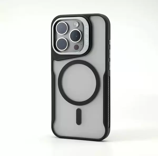 Case Magsafe Negro Mate Soporte Camara Iphone 13/14