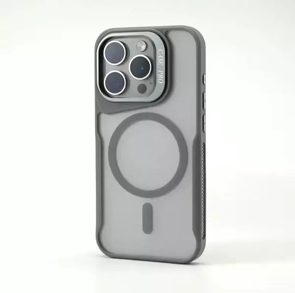 Case Magsafe Gris Mate Soporte Camara Iphone 13/14