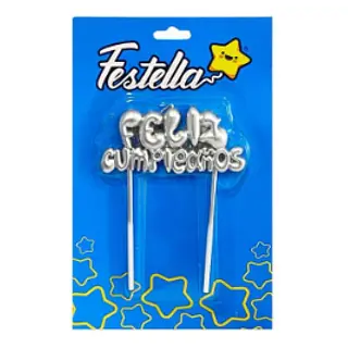 Vela Feliz Cumpleaños Plateado