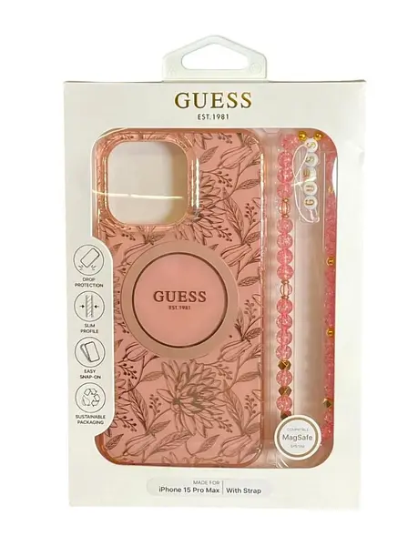 Case Original Guess Diseño Floral Rosado Iphone 16pro+
