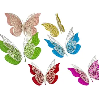Mariposa 3d Borde Plateado X12