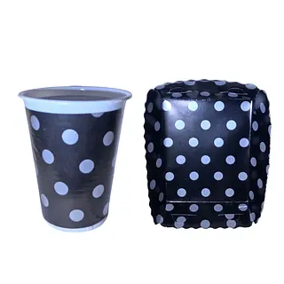 Platos Y Vasos Para Fiesta De Puntos Grises Y Fondo Negro