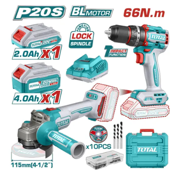 Taladro 1/2" 20v 66nm + Pulidora 4 1/2"