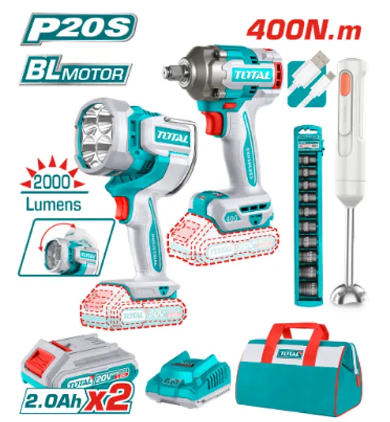 Pistola Impacto + Lámpara Inalámbrica + Batidora Recargable