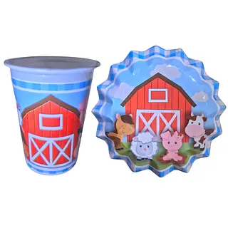 Platos Y Vasos Para Fiesta De Granja Azul
