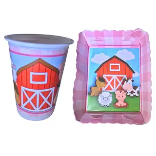 Platos Y Vasos Para Fiesta De Granja Rosada