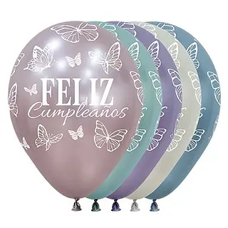 Globo Sempertex Silk Infinity Feliz Cumpleaños Mariposas