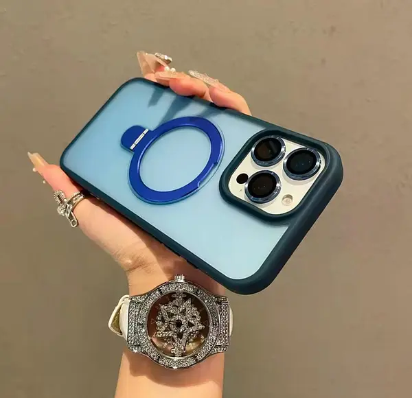 Case Magsafe Azul Mate Protector Cámaras Iphone 15pro+