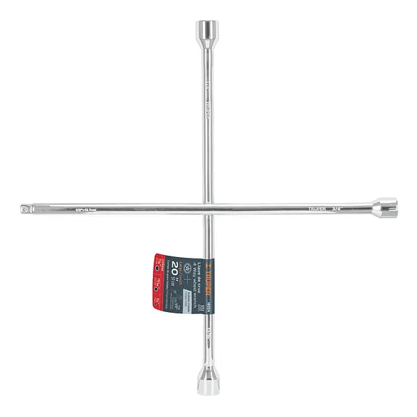 Llave De Cruz 20" Pulida Y Cromada Con Entrada Cuadro 1/2"